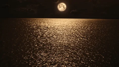 Serene night scene with moonlit sky and calm waters reflecting gentle light